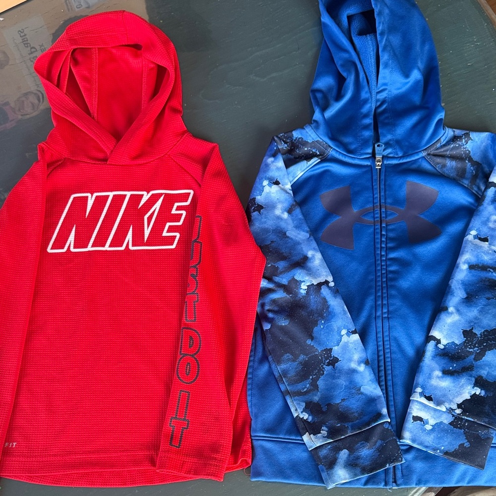 Nike Kids' Red Hooded Dri-fit long sleeve bundle Under Armour hoodie bundle
